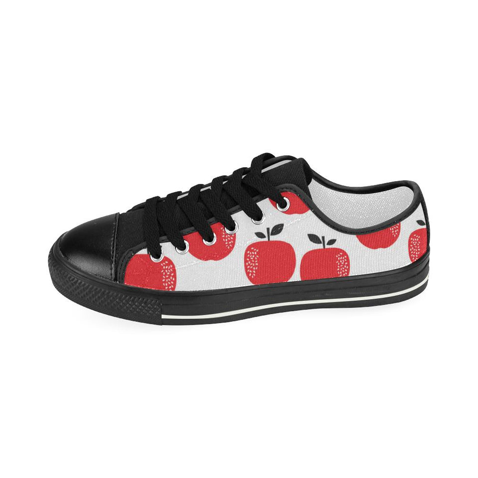 red apples white background Kids' Boys' Girls' Low Top Canvas Shoes Black