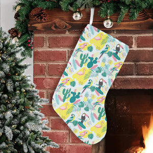 Cute parrot toucan flamingo cactus exotic leaves p Christmas Stocking