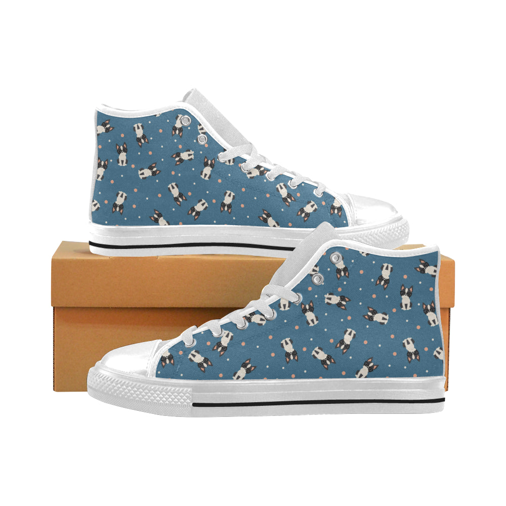 Cute boston terrier dog spattern Men's High Top Canvas Shoes White