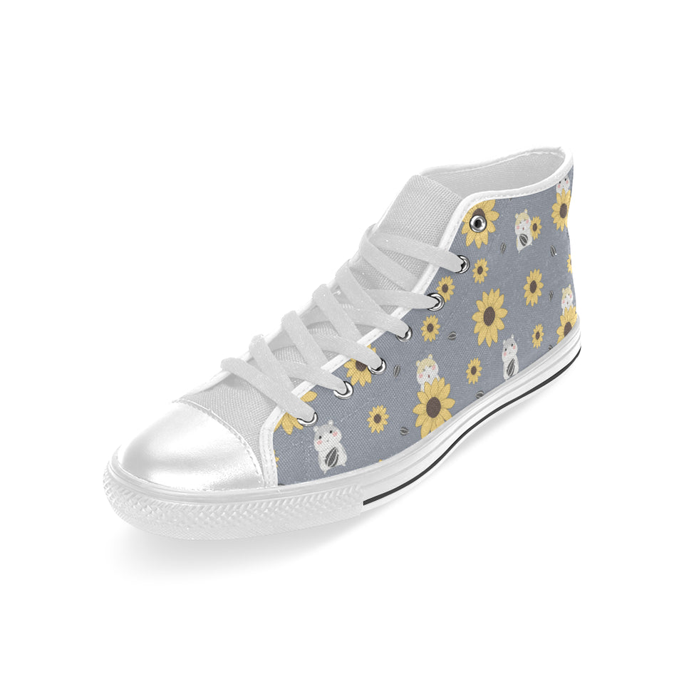Cute hamster sunflower pattern background Men's High Top Canvas Shoes White