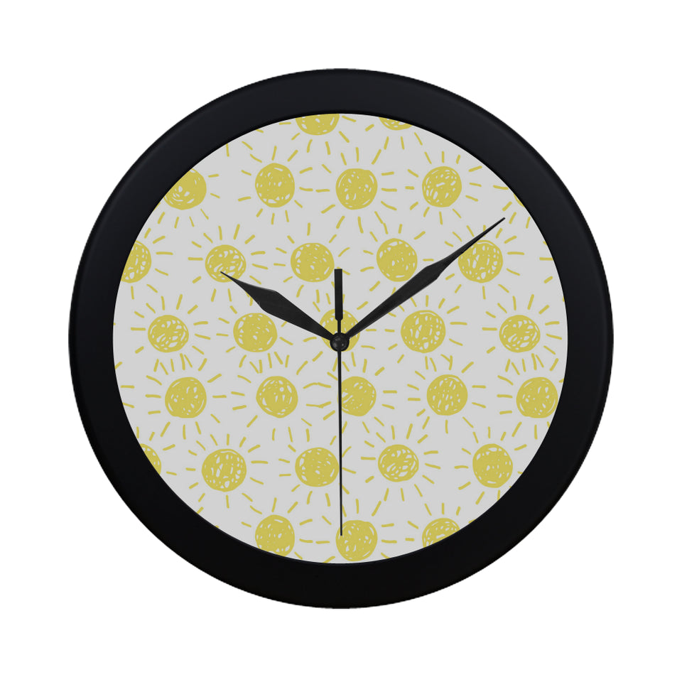 hand drawn sun pattern Elegant Black Wall Clock