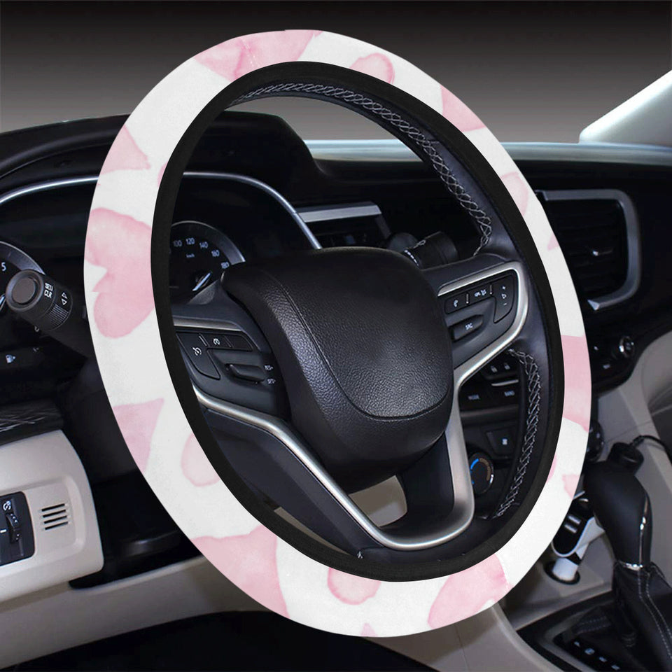Watercolor pink heart pattern Car Steering Wheel Cover