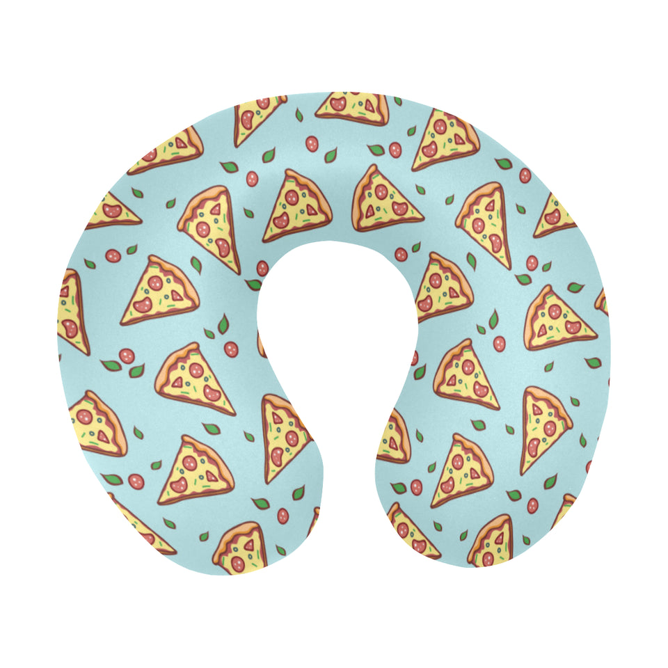 Hand drawn pizza blue background U-Shaped Travel Neck Pillow