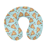 Hand drawn pizza blue background U-Shaped Travel Neck Pillow