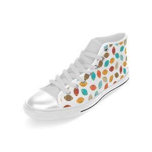 Colorful american football ball pattern Men's High Top Canvas Shoes White