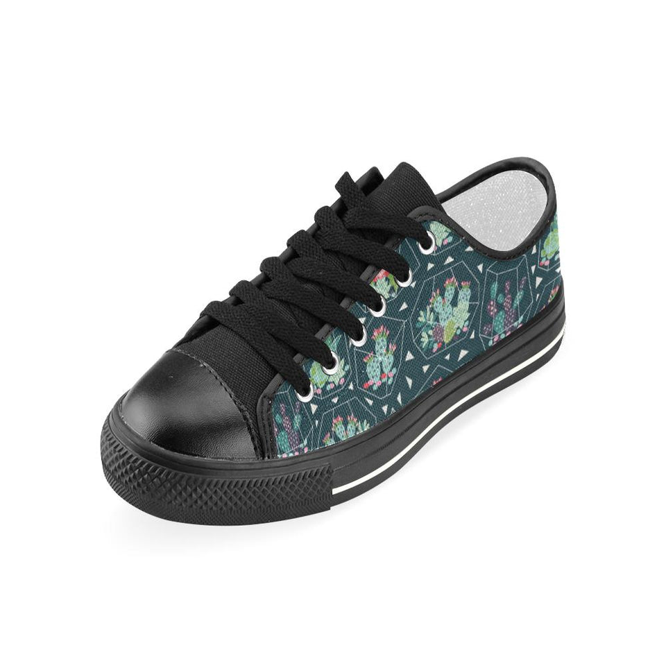 Cactus glass terrarium pattern Kids' Boys' Girls' Low Top Canvas Shoes Black