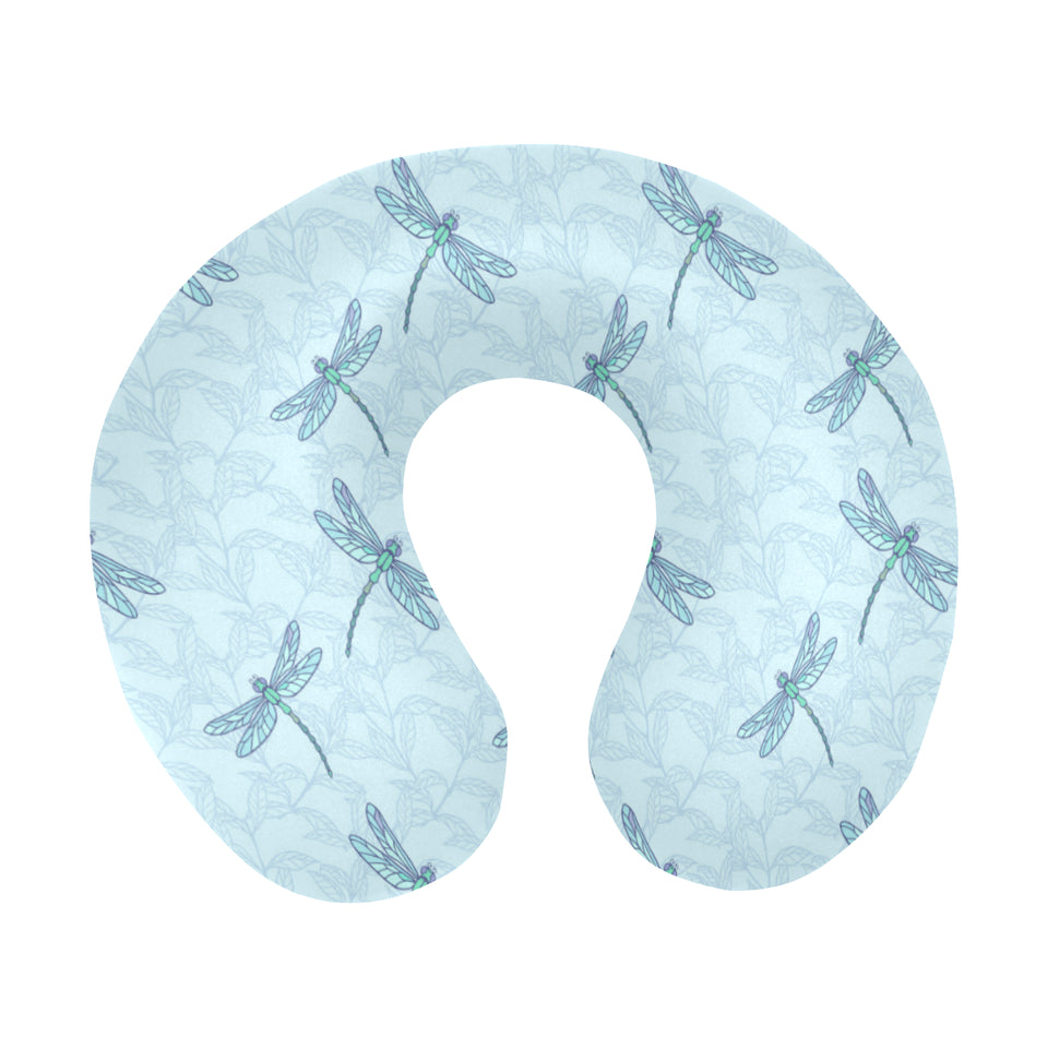 Dragonfly pattern blue background U-Shaped Travel Neck Pillow