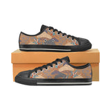 Bonsai bamboo stork japanese pattern brown theme Men's Low Top Canvas Shoes Black