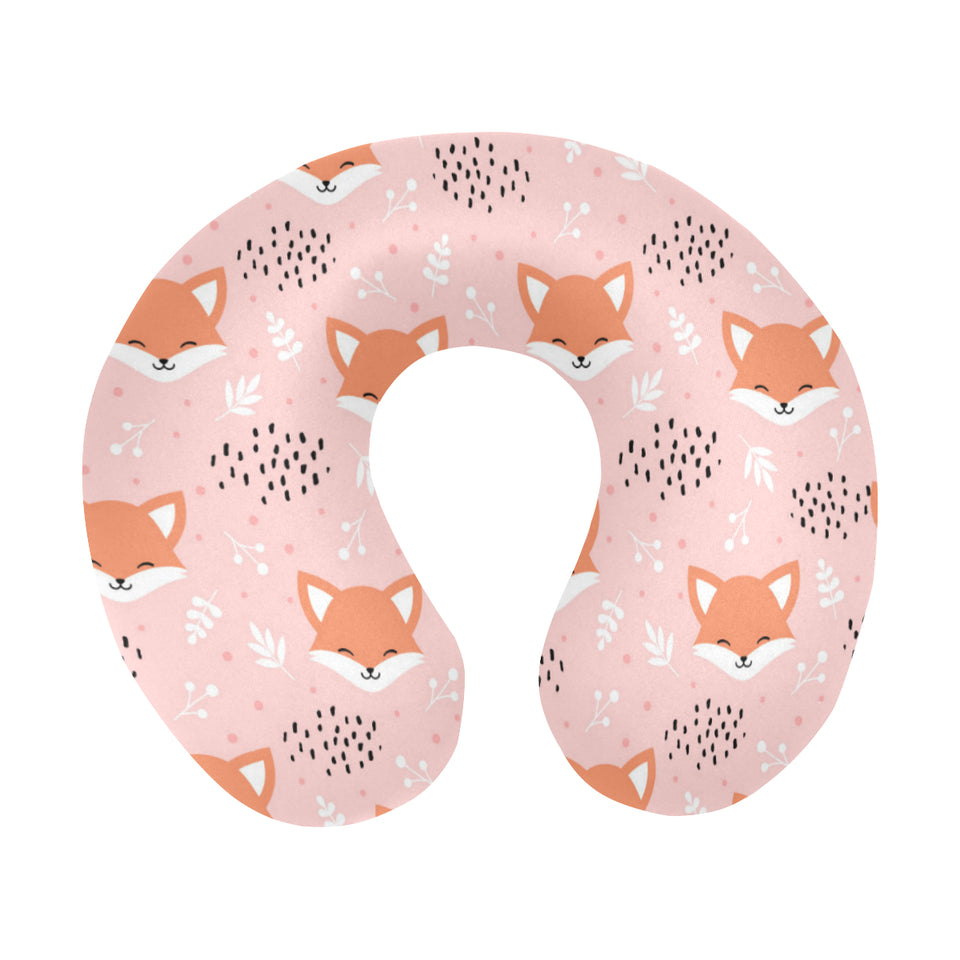 Cute fox pattern pink background U-Shaped Travel Neck Pillow