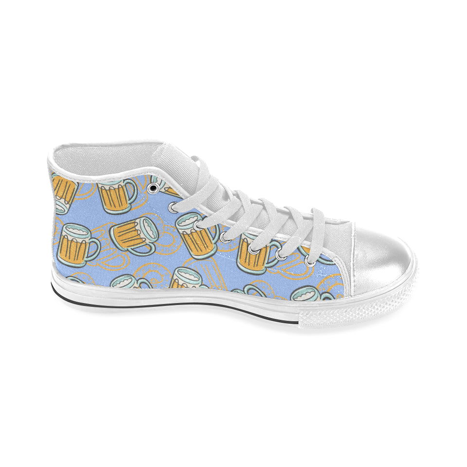 Beer pattern Women's High Top Canvas Shoes White