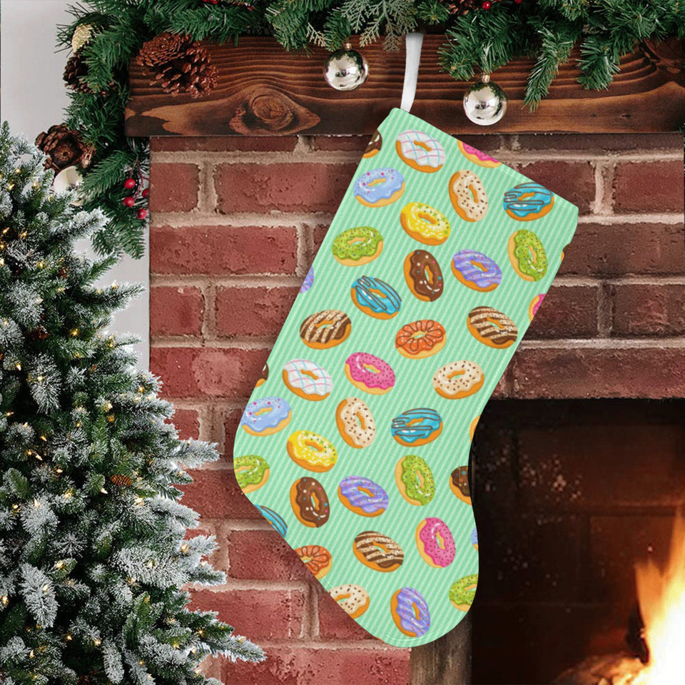 Colorful donut pattern green background Christmas Stocking
