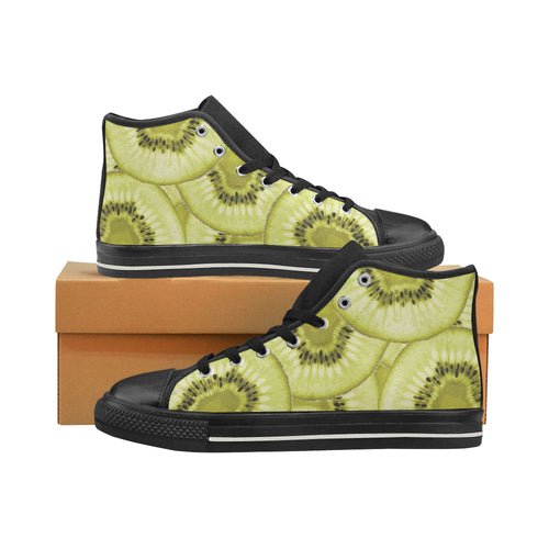 Sliced kiwi pattern Women's High Top Canvas Shoes Black