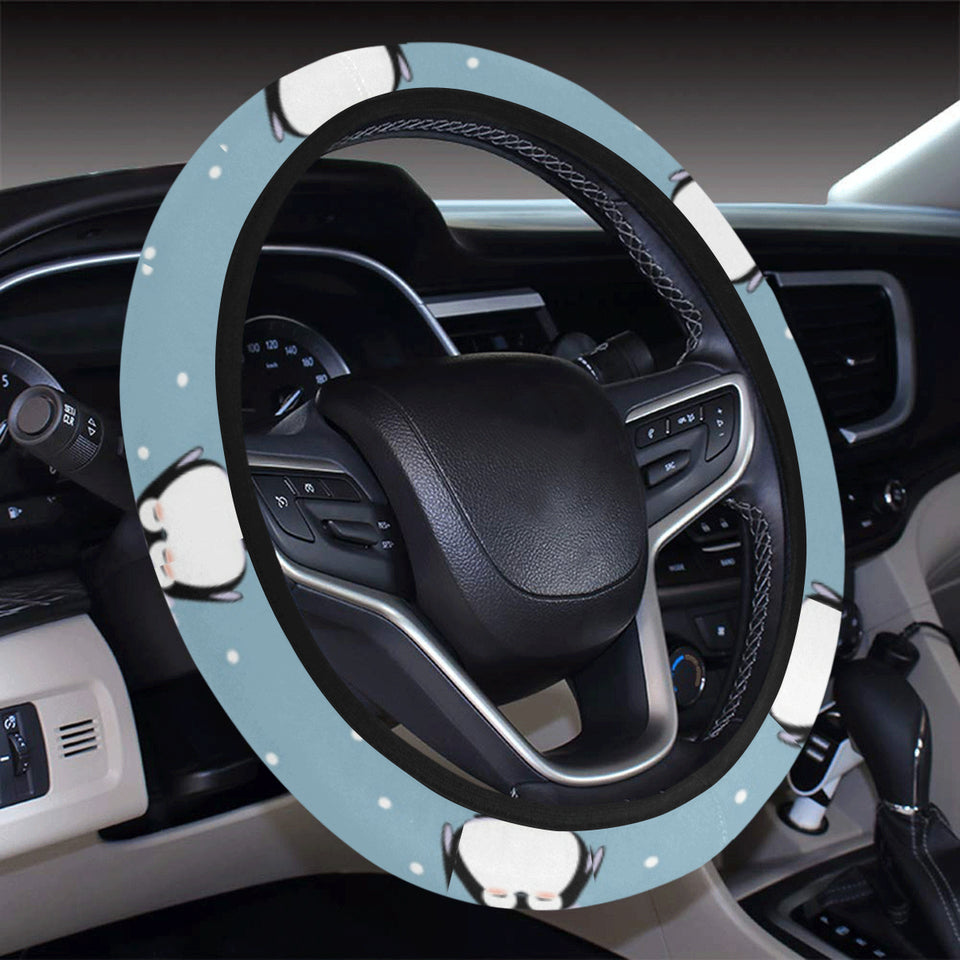 Cute penguin christmas snow pattern Car Steering Wheel Cover