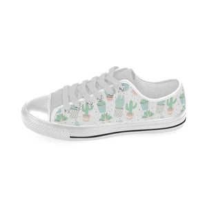 Pastel color cactus pattern Men's Low Top Shoes White