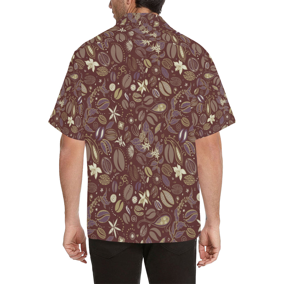 Coffee bean flower pattern Men's All Over Print Hawaiian Shirt