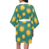 Sun green background Women's Short Kimono Robe