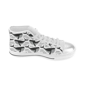 Black whale pattern Women's High Top Canvas Shoes White
