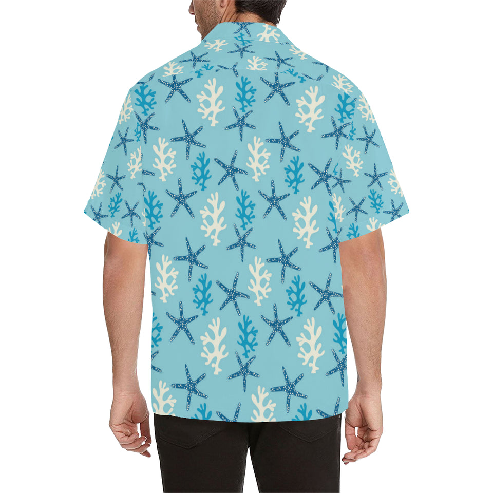 Blue starfish coral reef pattern Men's All Over Print Hawaiian Shirt