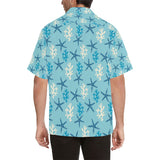 Blue starfish coral reef pattern Men's All Over Print Hawaiian Shirt
