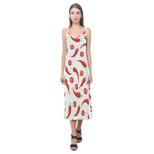 Chili pattern V-Neck Open Fork Long Dress