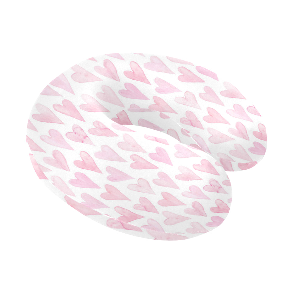 Watercolor pink heart pattern U-Shaped Travel Neck Pillow