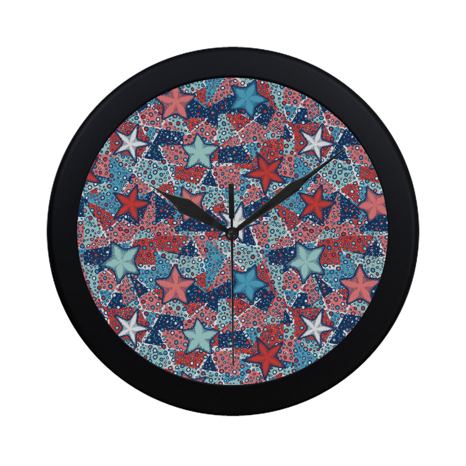 Hand drawn colorful starfish Elegant Black Wall Clock