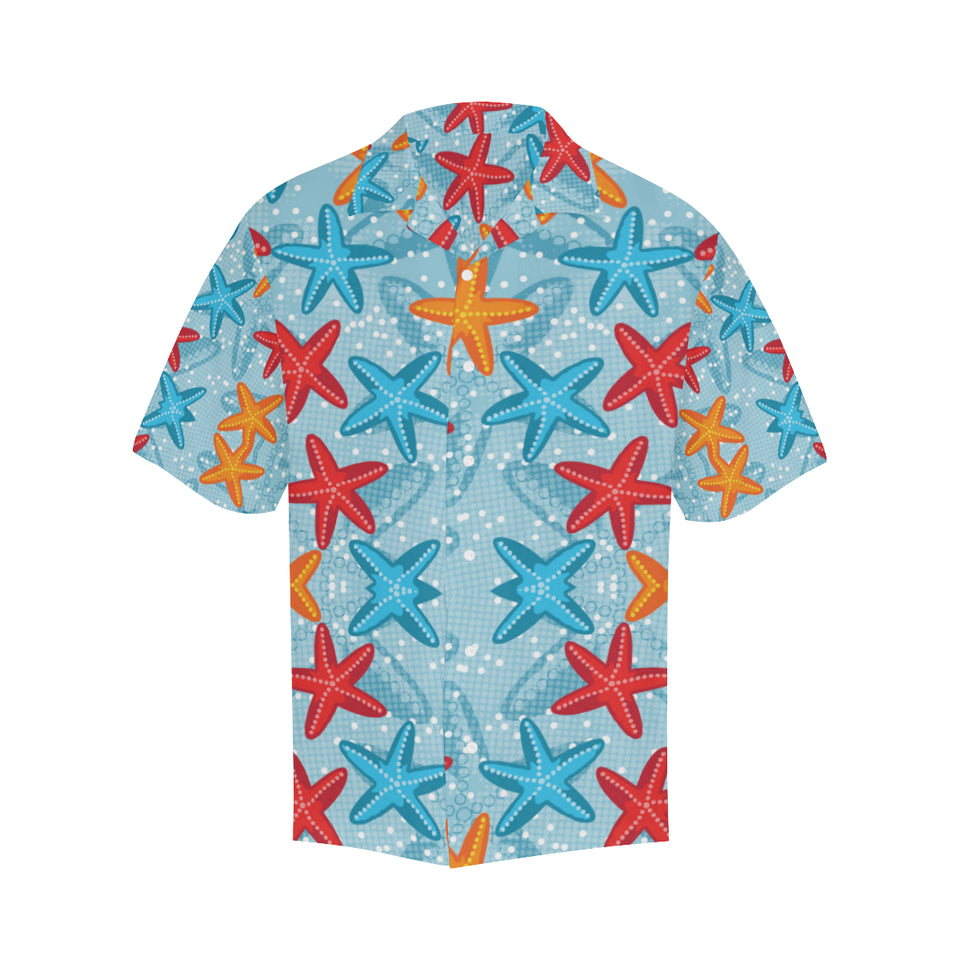Blue red orange starfish pattern Men's All Over Print Hawaiian Shirt
