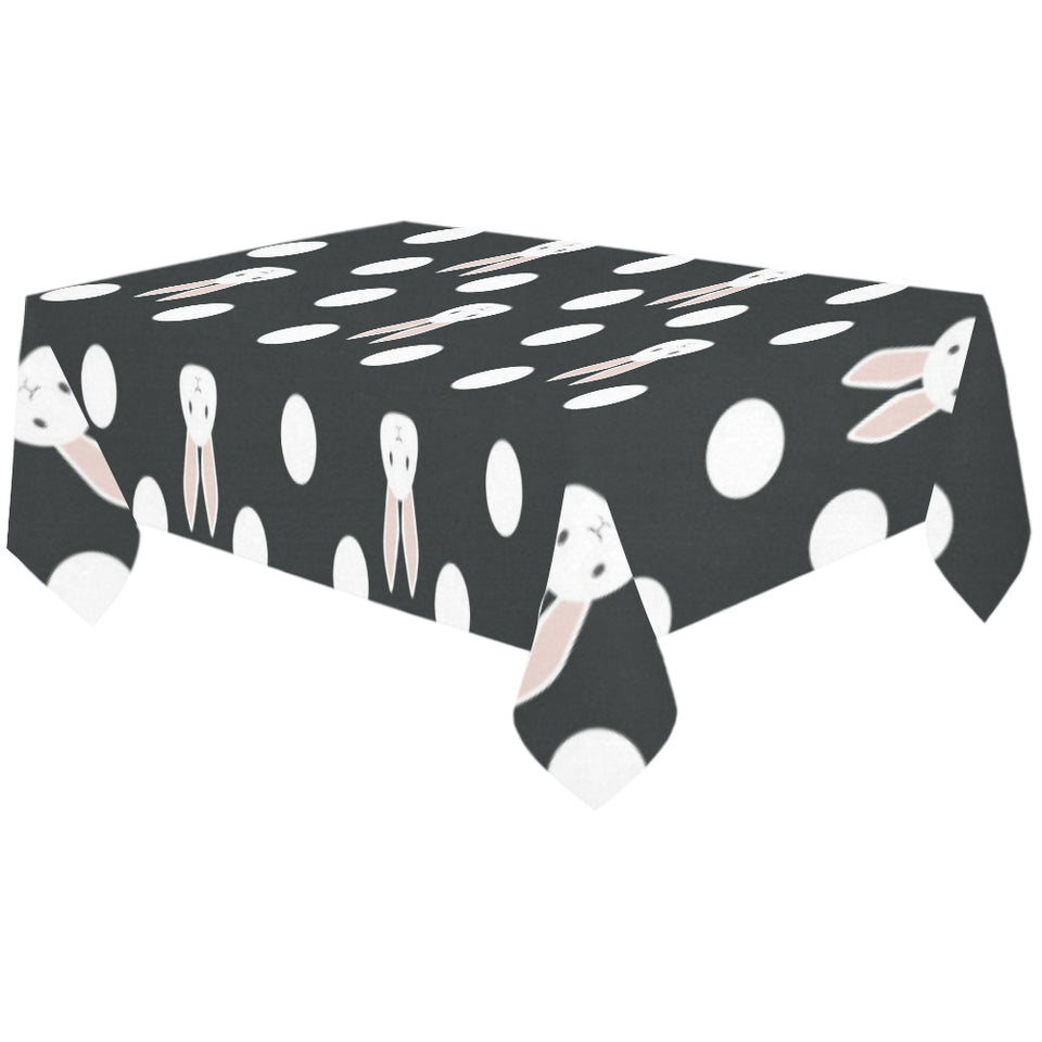 Cute white rabbit polka dots black background Tablecloth