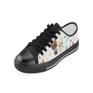 Cute Chihuahua dog pattern Kids' Boys' Girls' Low Top Canvas Shoes Black
