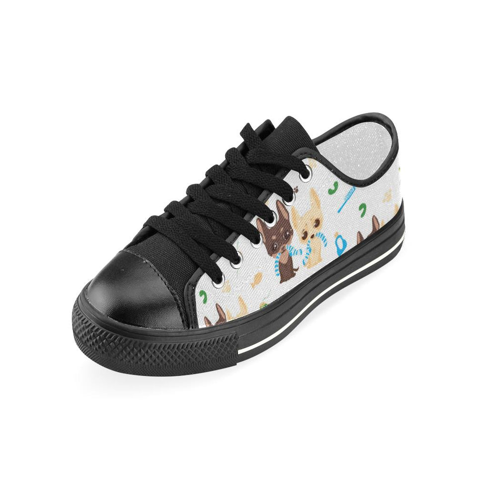 Cute Chihuahua dog pattern Kids' Boys' Girls' Low Top Canvas Shoes Black