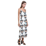 Cute ninja design pattern V-Neck Open Fork Long Dress