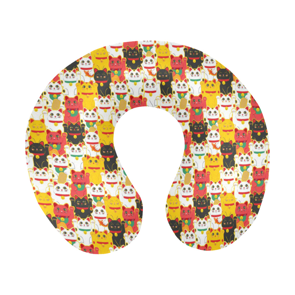 Colorful Maneki neko cat pattern U-Shaped Travel Neck Pillow