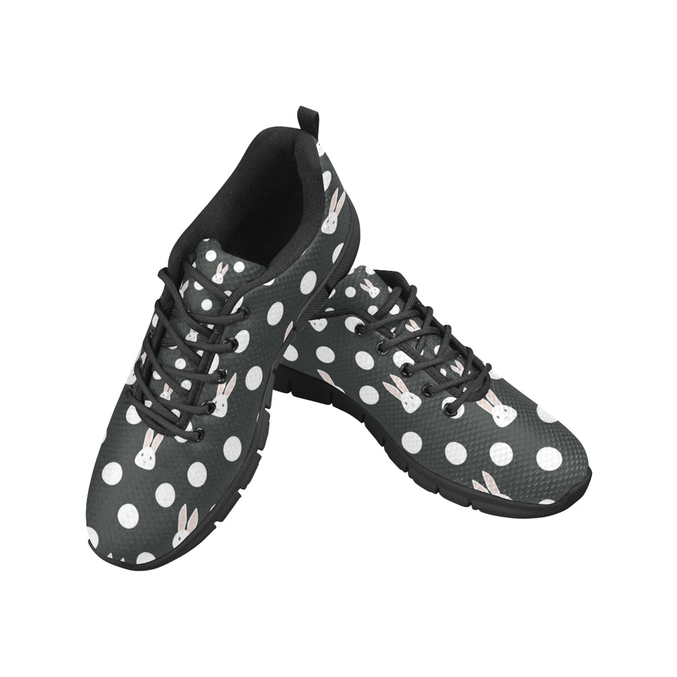 Cute white rabbit polka dots black background Men's Sneaker Shoes