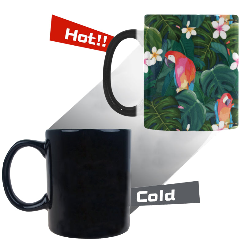 Parrot Palm tree leaves flower hibiscus pattern Morphing Mug Heat Changing Mug
