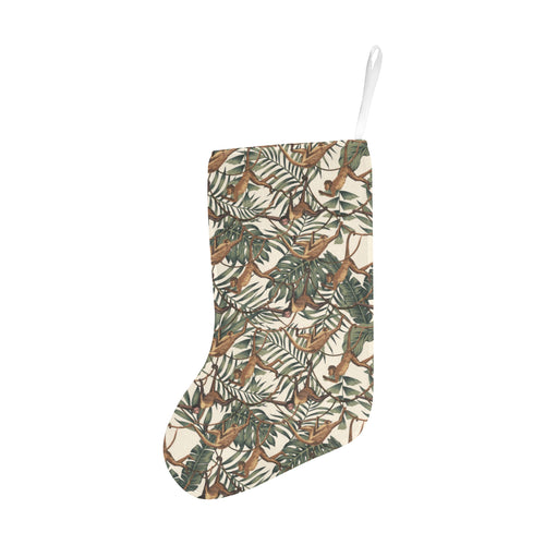 Monkey tropical leaves background Christmas Stocking