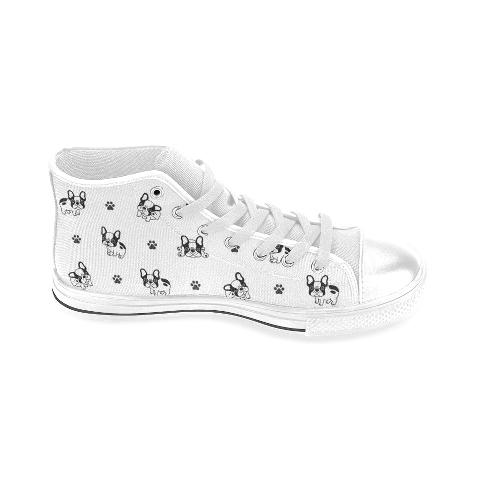 Cute french bulldog paw pattern Men's High Top Canvas Shoes White