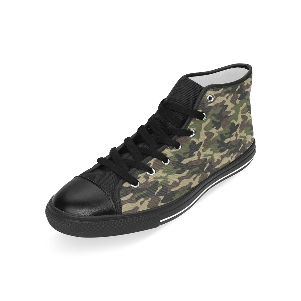 Dark Green camouflage pattern Men's High Top Canvas Shoes Black