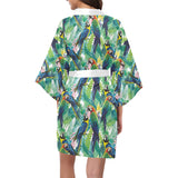 Colorful parrot exotic flower leaves Women's Short Kimono Robe