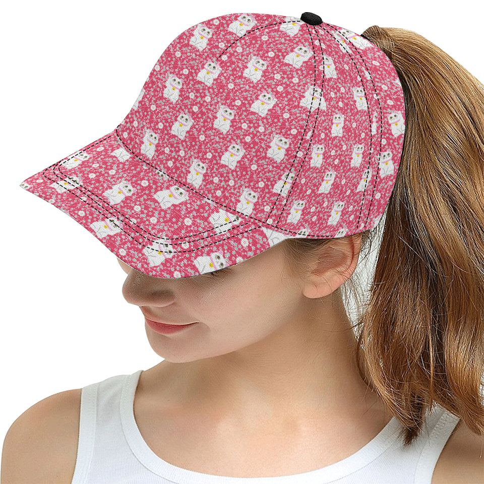 Maneki neko cat sakura pink background All Over Print Snapback Cap