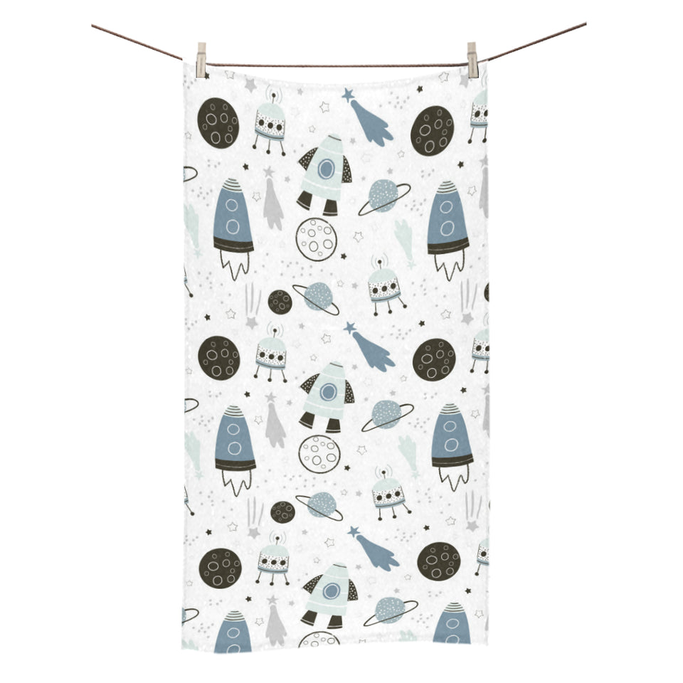 Hand drawn space elements space rocket star planet Bath Towel