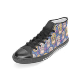 Sugar skull flower pattern Women's High Top Canvas Shoes Black