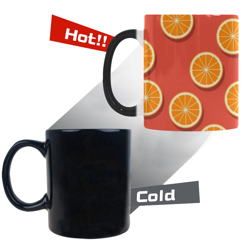 Oranges pattern red background Morphing Mug Heat Changing Mug