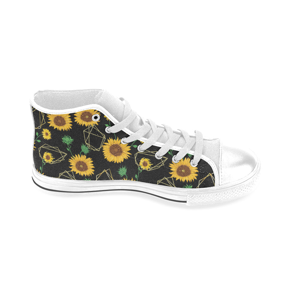 sunflower golden polygonal shapes Men's High Top Canvas Shoes White