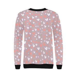 coral white heart pattern Women's Crew Neck Sweatshirt