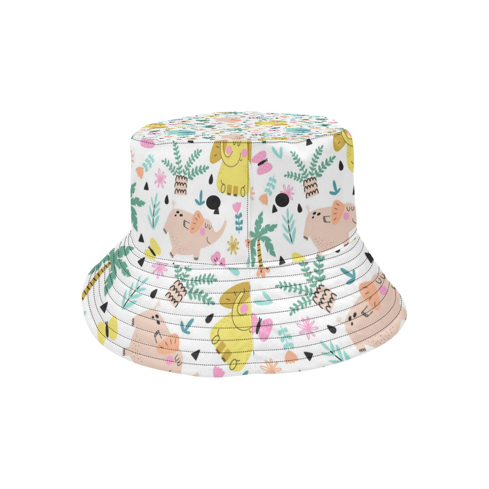 Cute elephants palm tree flower butterfly pattern Unisex Bucket Hat