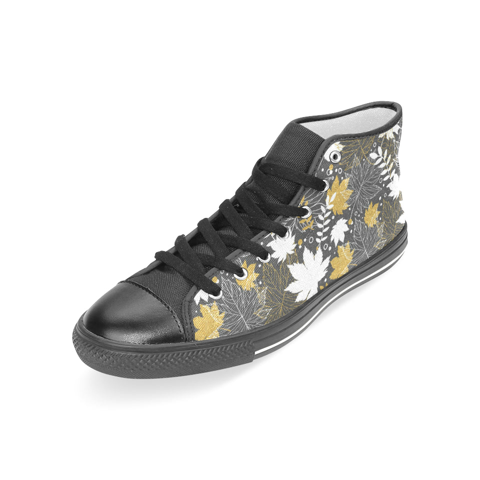 Beautiful gold autumn maple leaf pattern Women's High Top Canvas Shoes Black