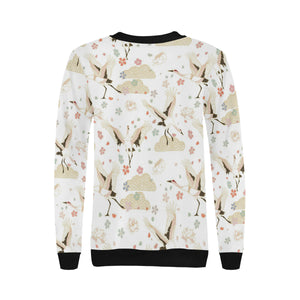 Beautiful Japanese cranes pattern Women's Crew Neck Sweatshirt