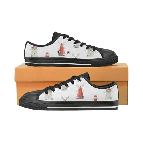 windmill design pattern Kids' Boys' Girls' Low Top Canvas Shoes Black