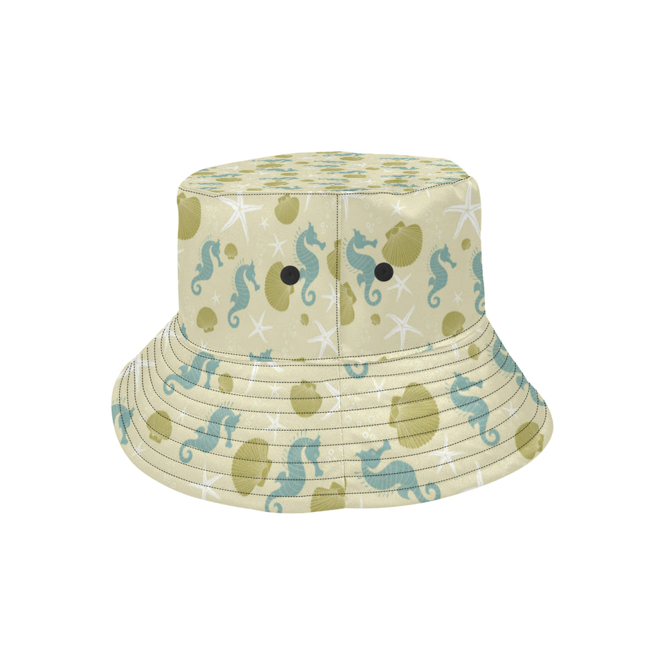 Seahorse shell starfish pattern background Unisex Bucket Hat