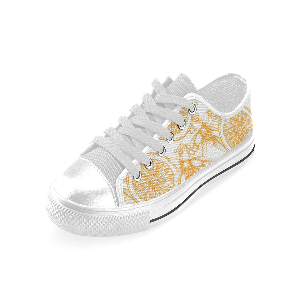 hand drawn orange fruit pattern Men's Low Top Canvas Shoes White